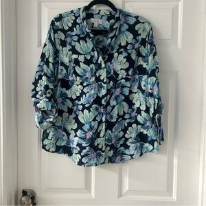 Charter Club Luxury Linen Floral Button Down Top